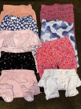 Girls Mixed Shorts & Leggings Bundle - Pink, Blue, Black, White 9 pairs
